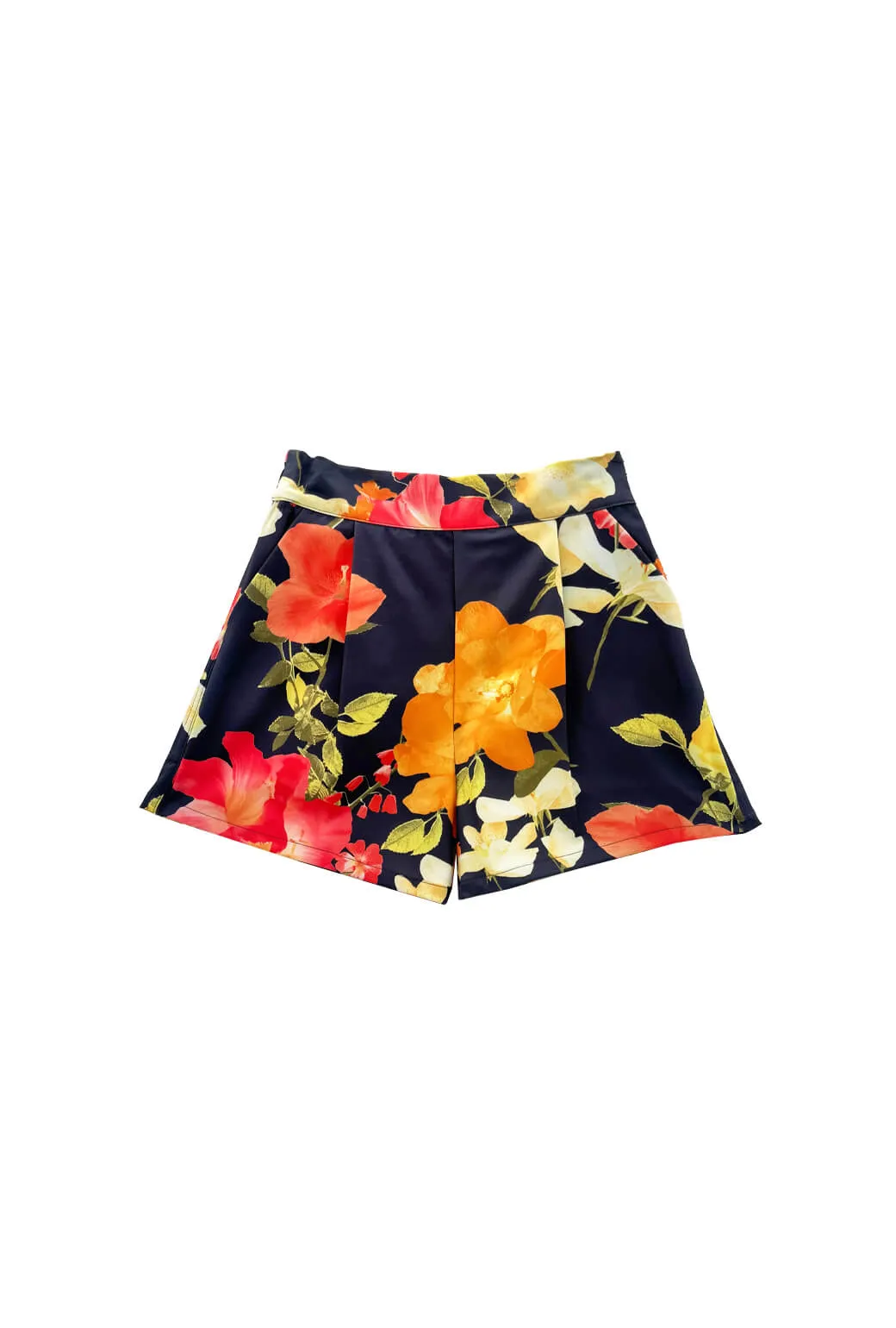 Flat Front Everyday Shorts - Hibiscus Textured Weave Pattern Durable Binding