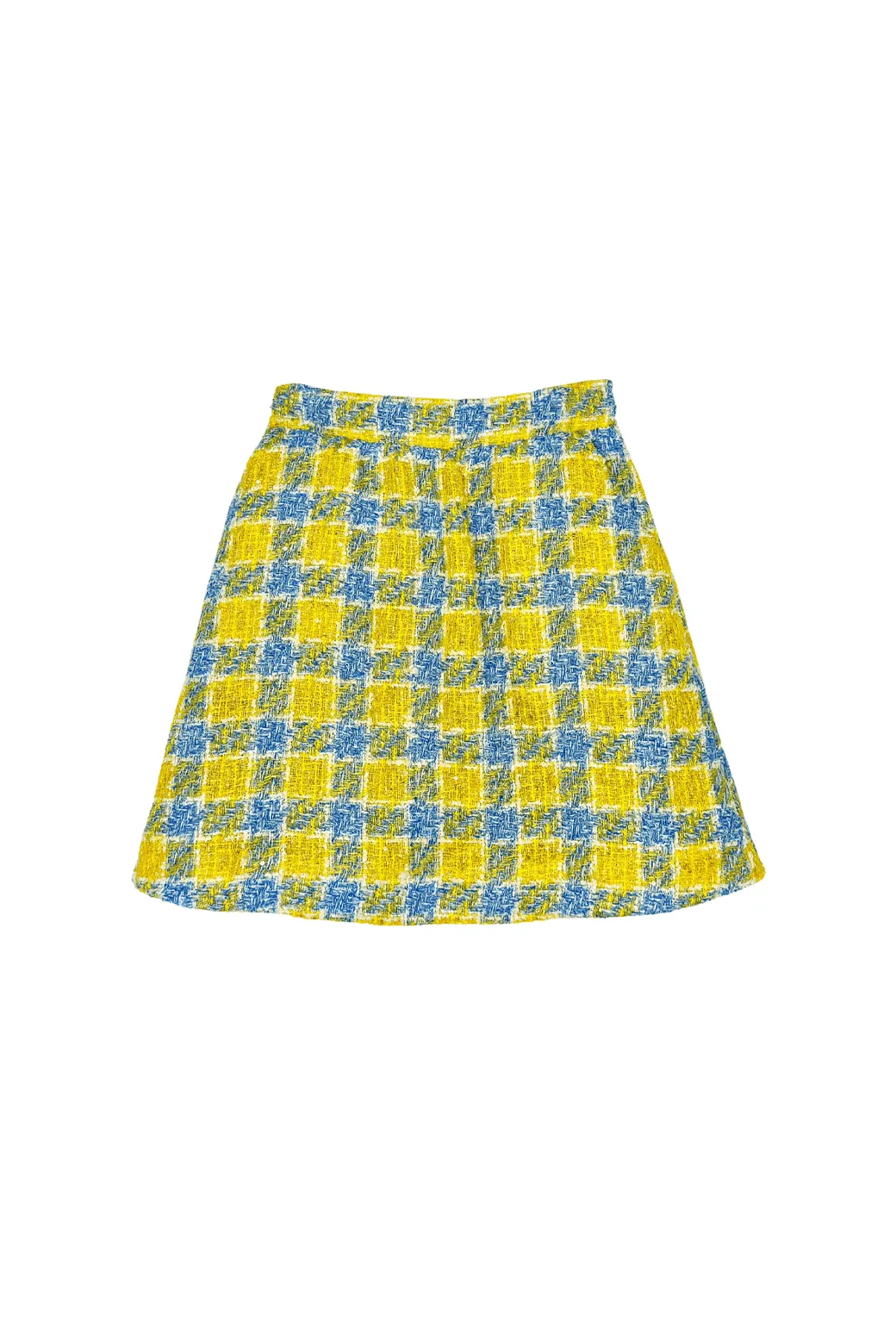 Adjustable Drawcord AntiSlipGrip Flat Front MINI Skirt - Plaid Twinkle Tweed