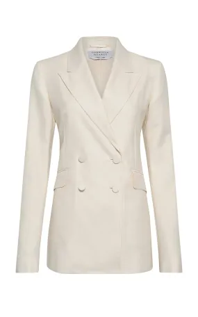 WindproofBarrierTechnology Wrinkle Resistant Angela Blazer in Ivory Virgin Wool Silk with Linen