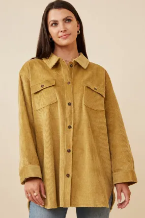 Womens Contrast Paneled Corduroy Button Up Shacket Quick Dry Material
