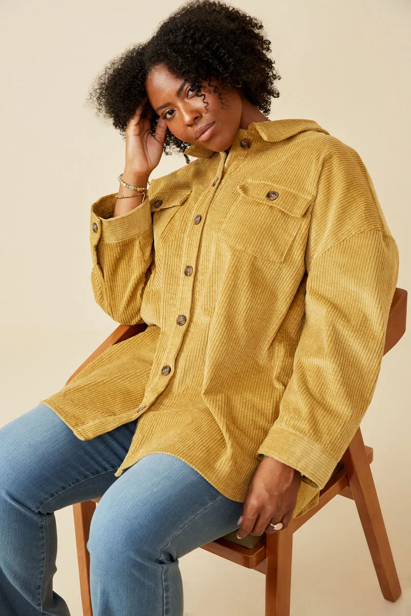 Womens Contrast Paneled Corduroy Button Up Shacket FlexFoamInserts