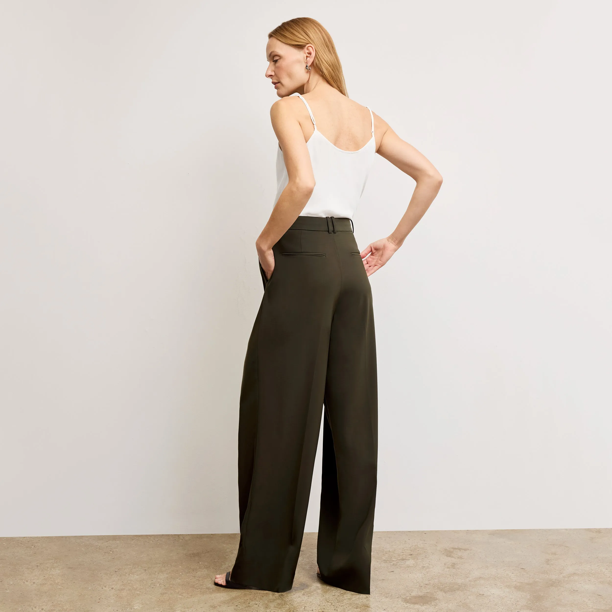 Rina Sculptural Pant - OrigamiTech :: Olive Antibacterial High Neckline