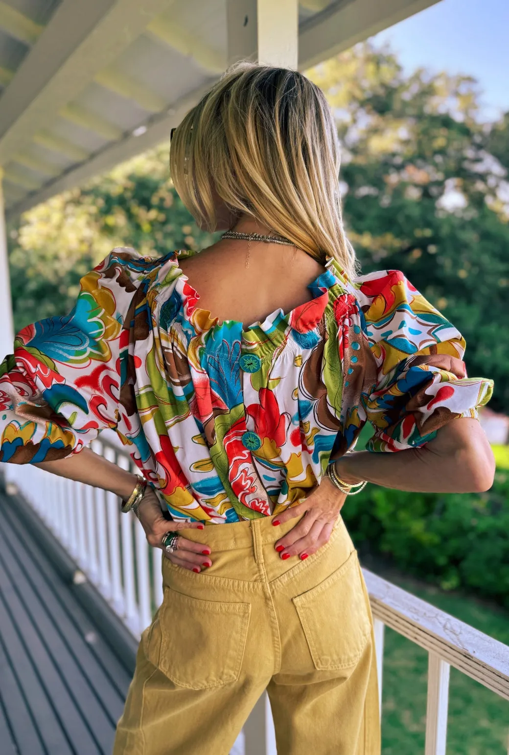 Button Back Bettie Ann Blouse -  Graffiti ZeroWaste Pattern