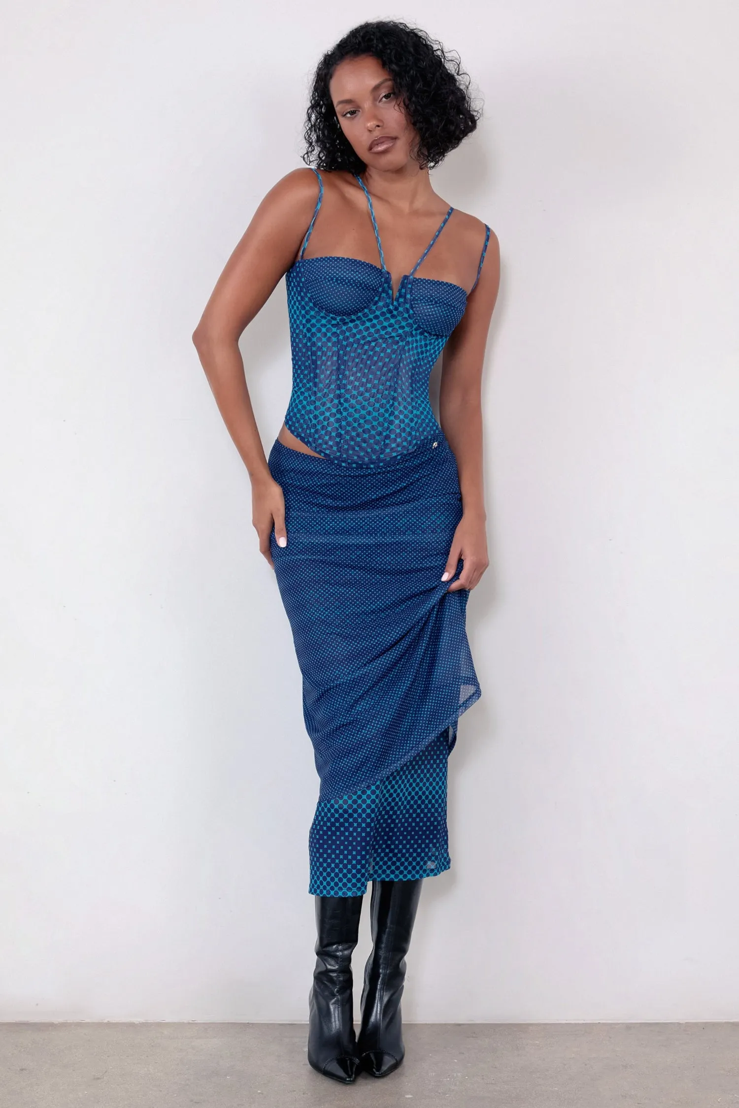 MARIA SKIRT - WARPED DOT COBALT All weather stain guard