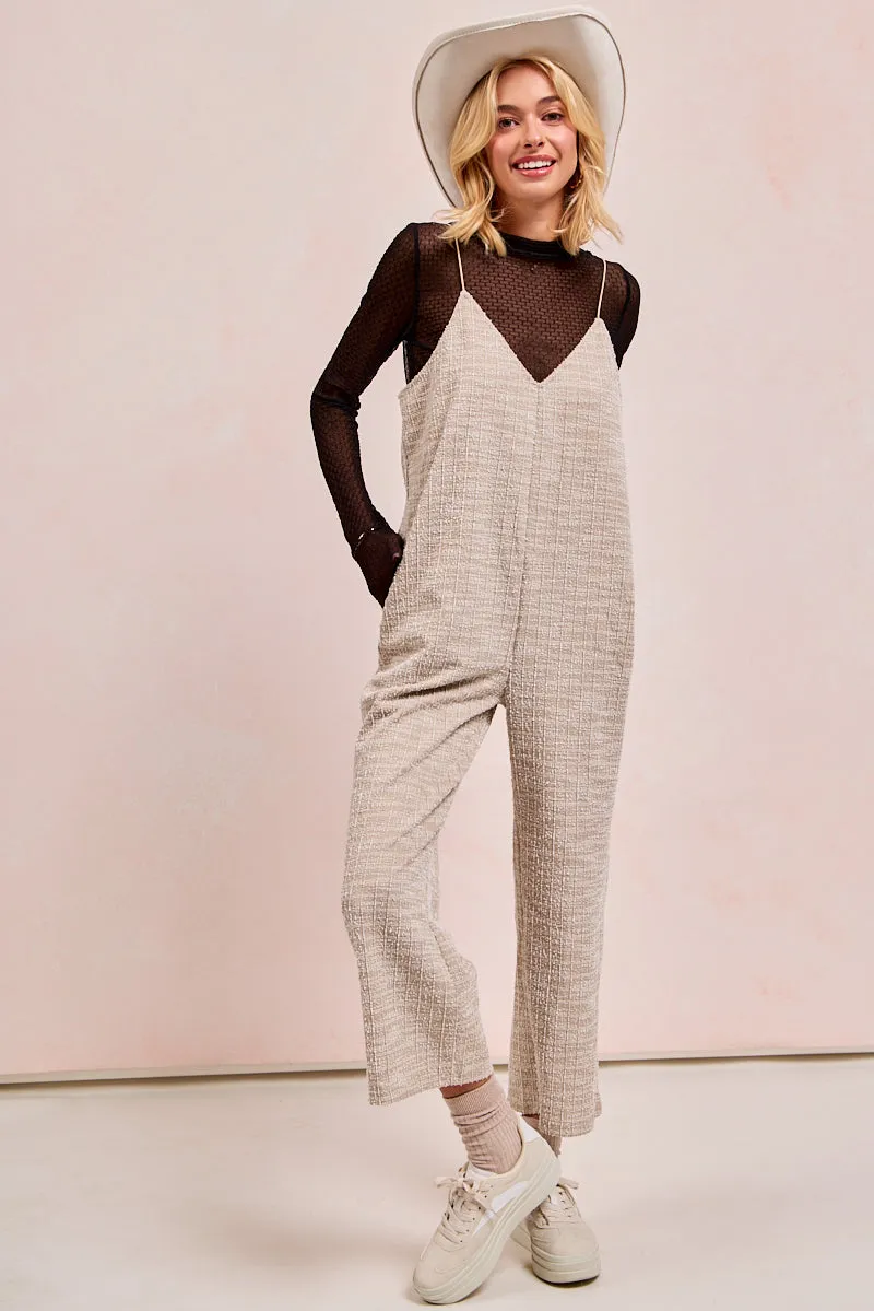 Stay Flexible IB1369-01 | TWEED KNIT WITH STRAPED JUMPSUIT