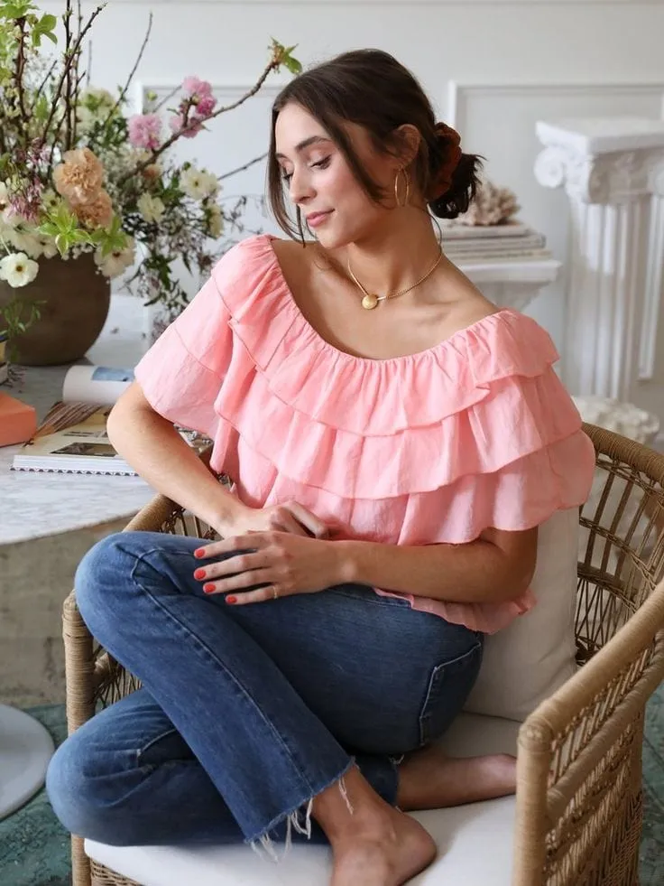 Layered Collar Fleur Top in Candlelight Peach