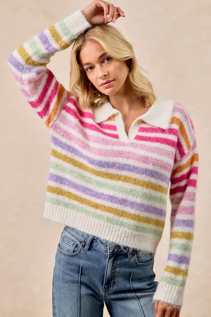 IT4714-01 | MULTI COLOR STRIPED SWEATER TOP Cozy Design
