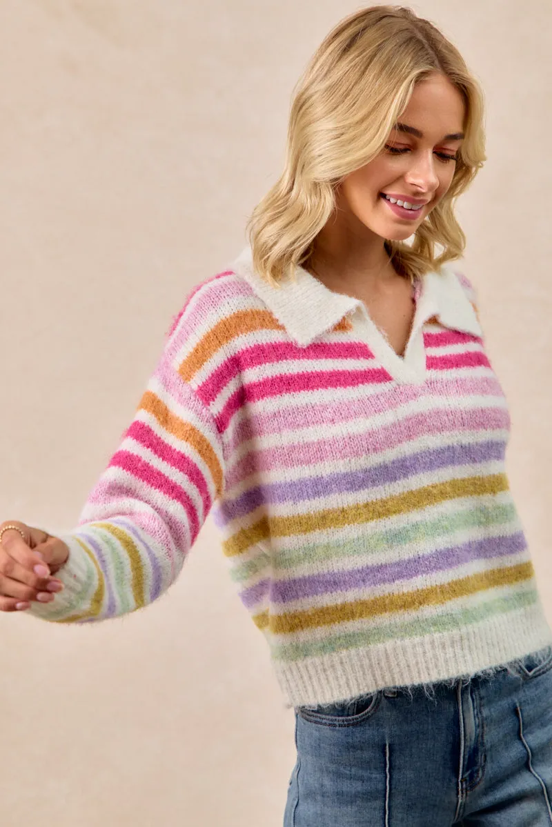 Slim Fit Design IT4714-01 | MULTI COLOR STRIPED SWEATER TOP