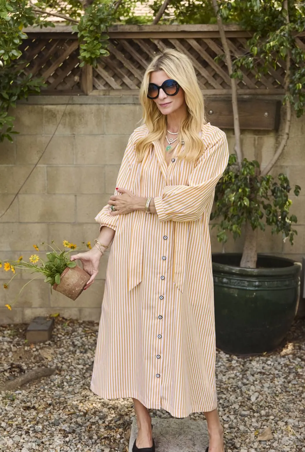 Bow Housecoat - Marigold Stripe Reflective Safety Accents