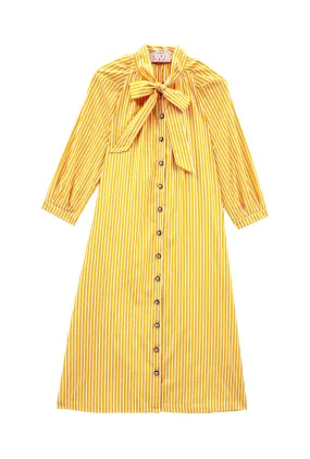 Bow Housecoat - Marigold Stripe Mesh Lining