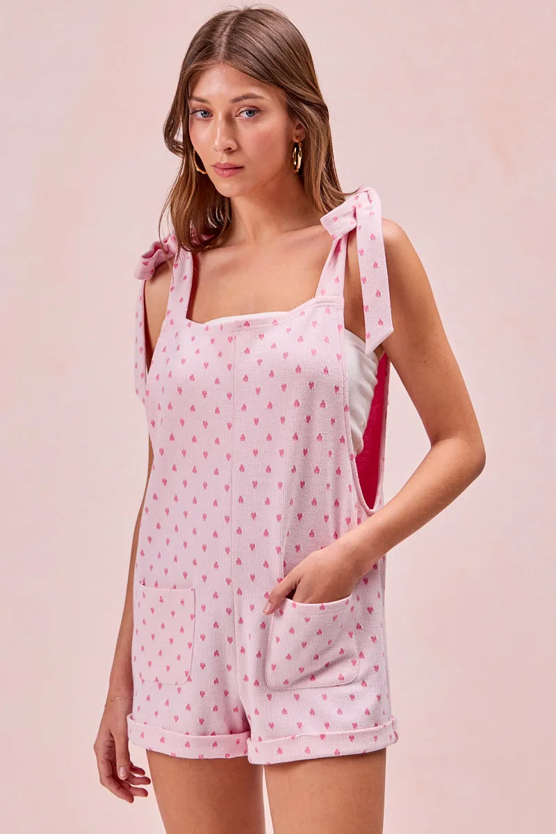 Moisture Management IB1722S-01 | TEXTURED HEART KNIT SHOULDER TIED ROMPER