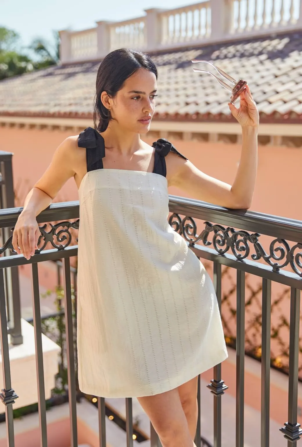 Tencel Cotton Hybrid Weave Pillar Dress - Ivory