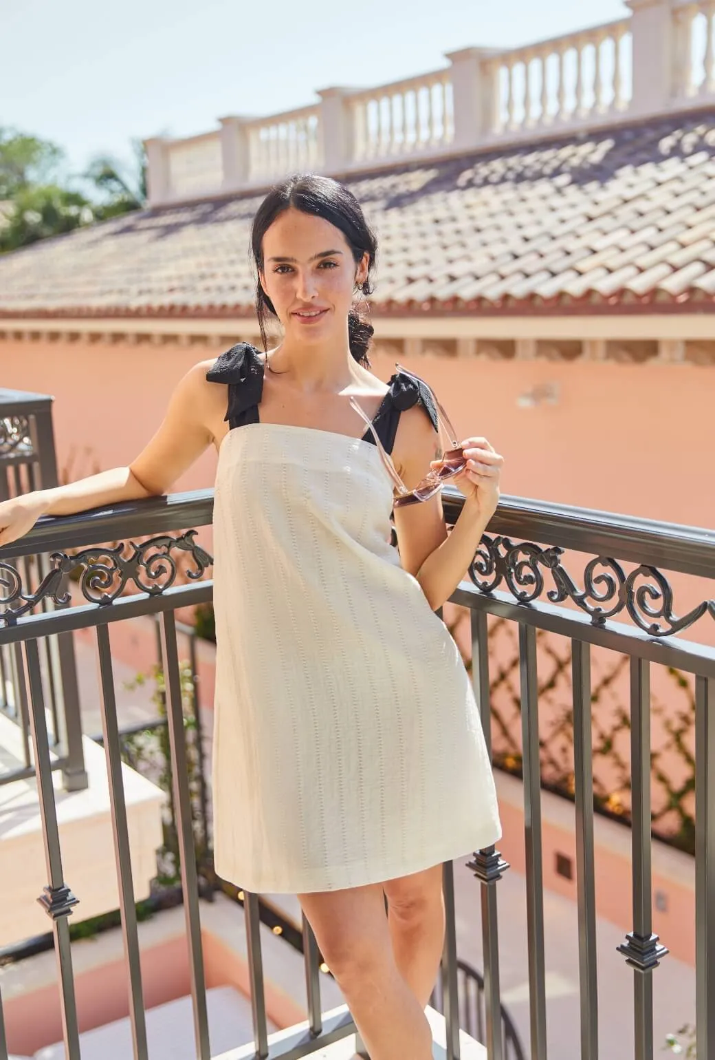 LayeredNeckline DurableWeave Pillar Dress - Ivory