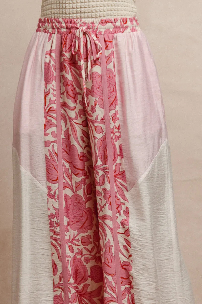 IB1689-02 | COLOR BLOCK LEOPARD PRINTS DRAWSTRING DETAIL WIDE PANTS AntiPilling Non Irritating