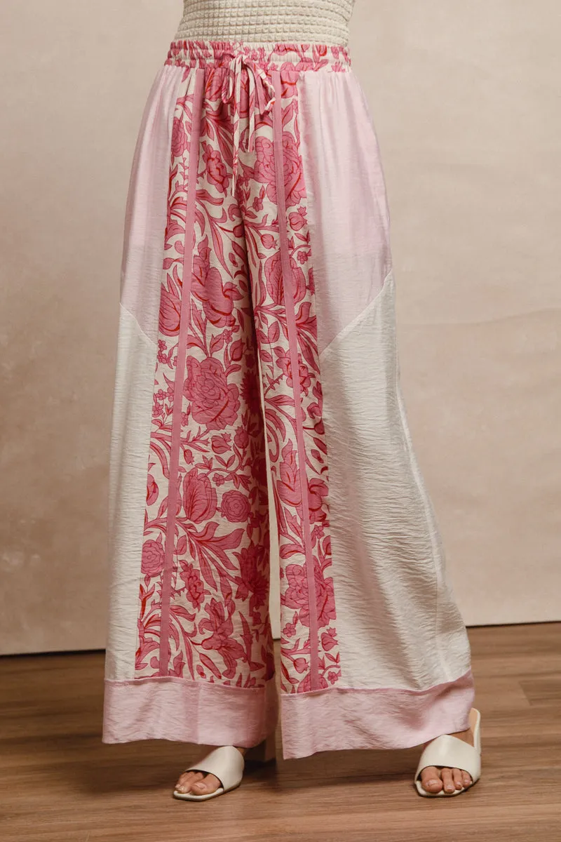 IB1689-02 | COLOR BLOCK LEOPARD PRINTS DRAWSTRING DETAIL WIDE PANTS WaterRepellentCoating Flowy legs