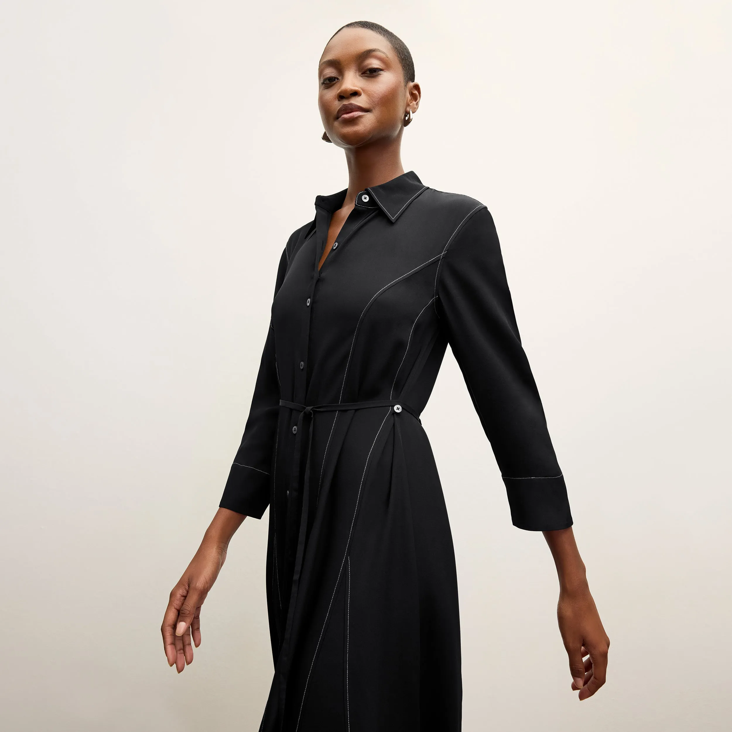 StretchMaterial Circular Knit Technology Pepper Dress - Washable Silk Top Stitch :: Black