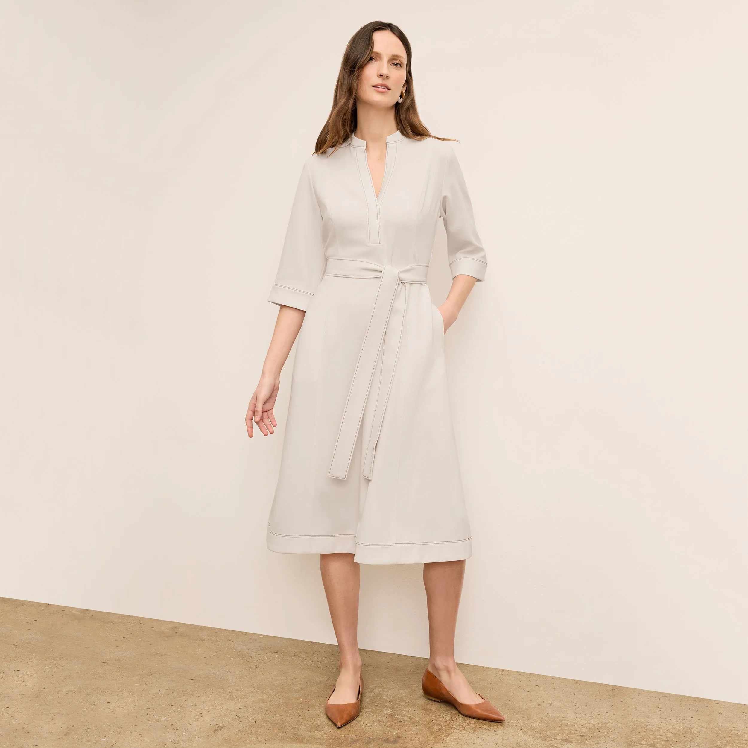 Lauleh Dress - Everyday Crepe with Topstitch :: Eggshell Cozy Fit ButtonlessClosure