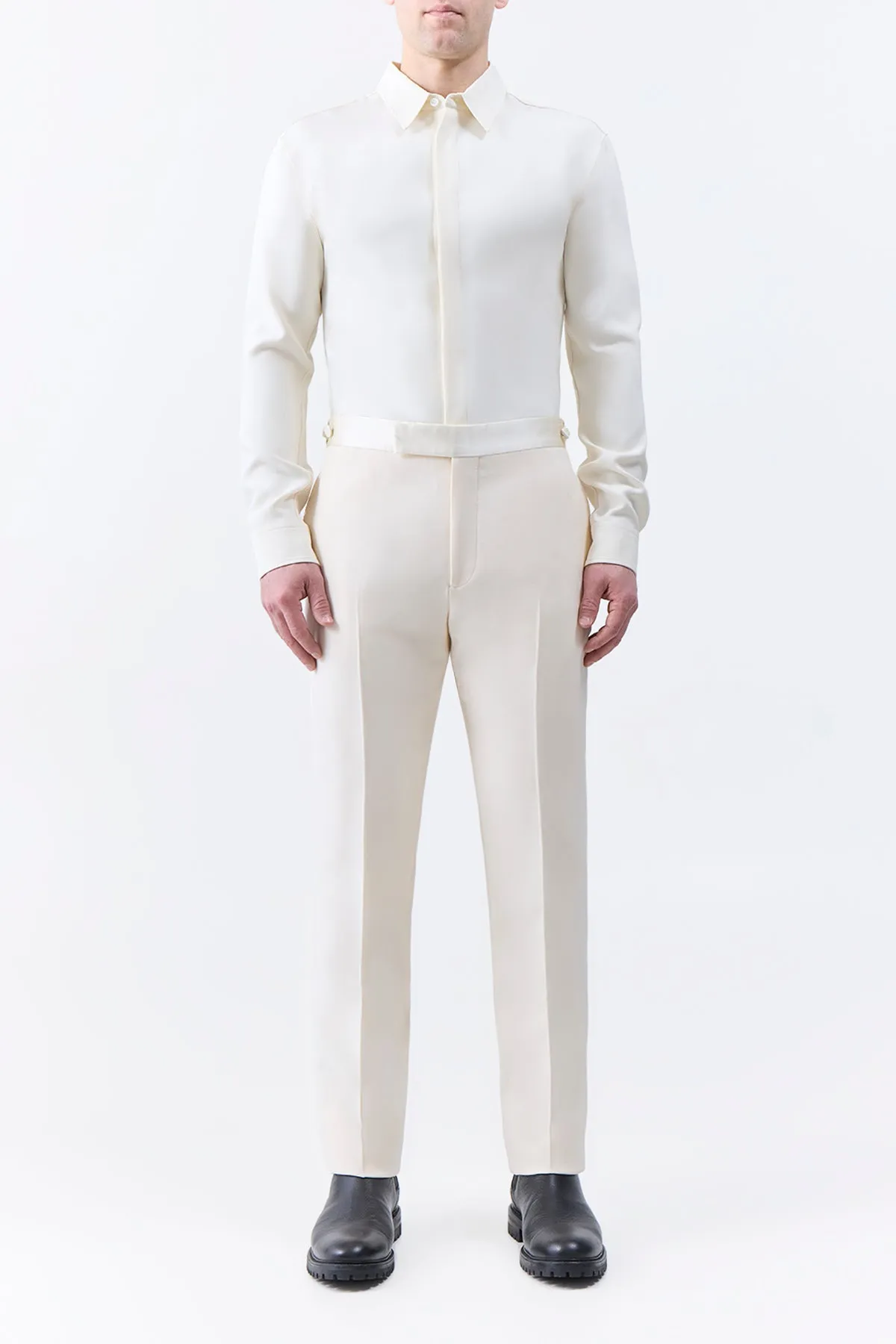 Simons Pant in Ivory Wool Silk Cady No Gap Closure System Tailored Ventilation System