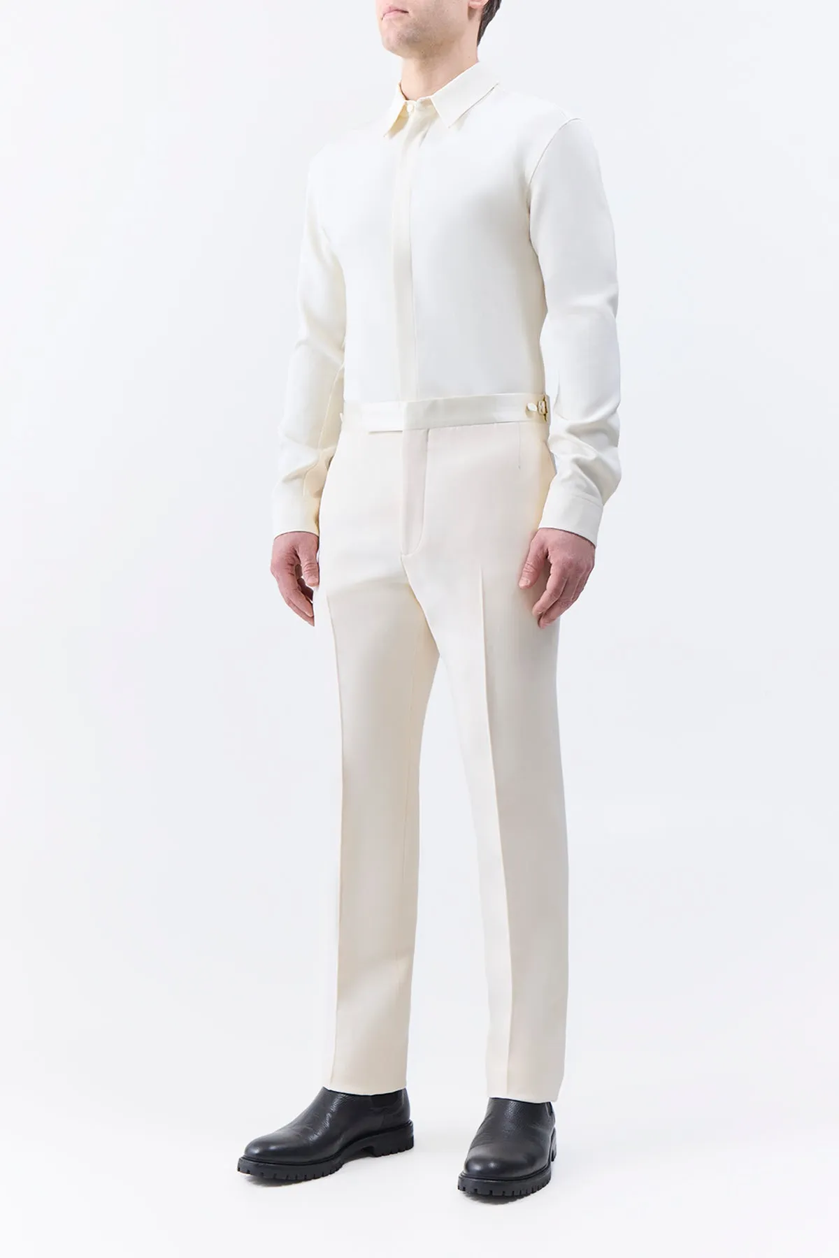 Simons Pant in Ivory Wool Silk Cady All Season Wear Technology