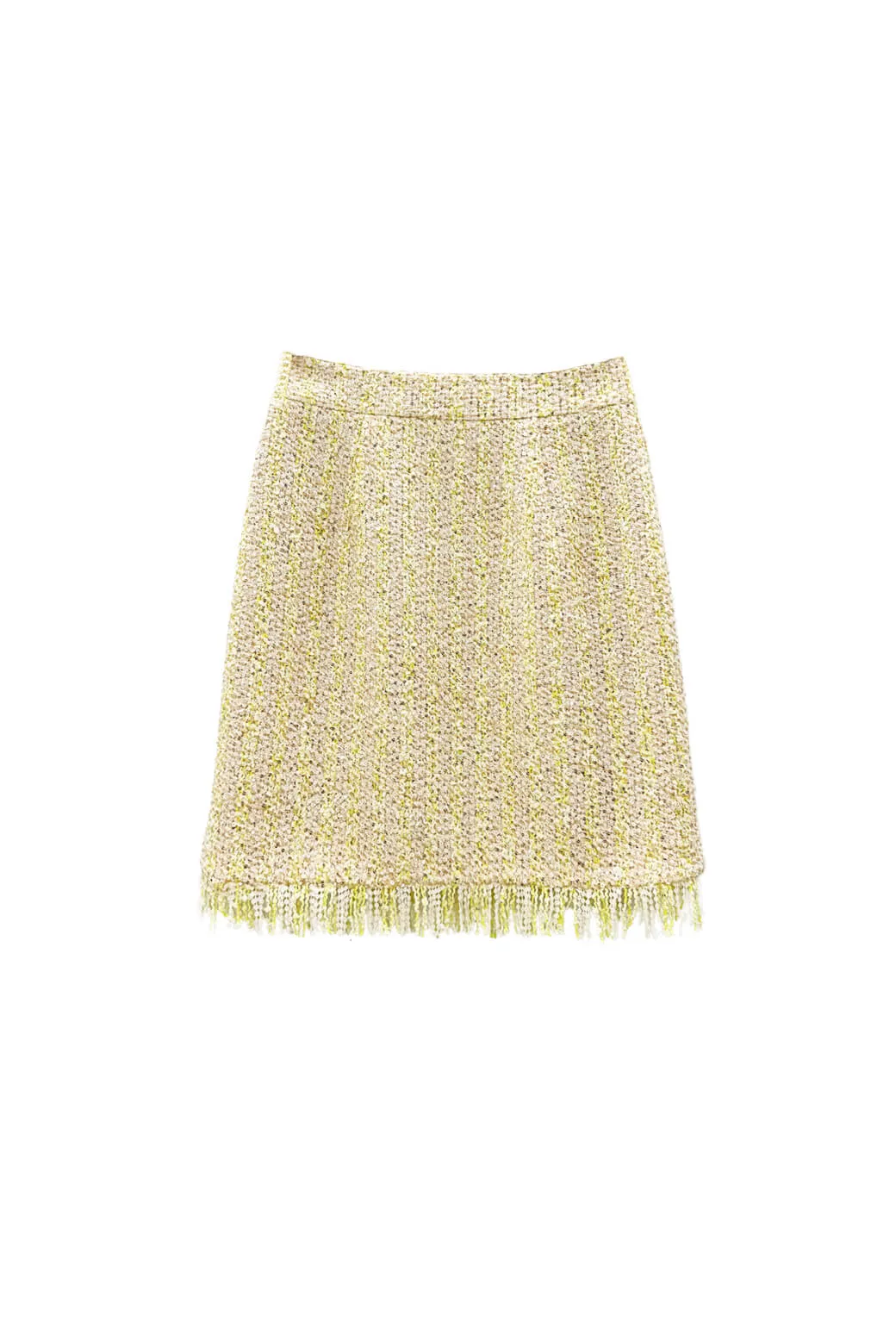 Flexible Design RibbedCollar Fringed Mini Skirt - Ivory Twinkle Tweed
