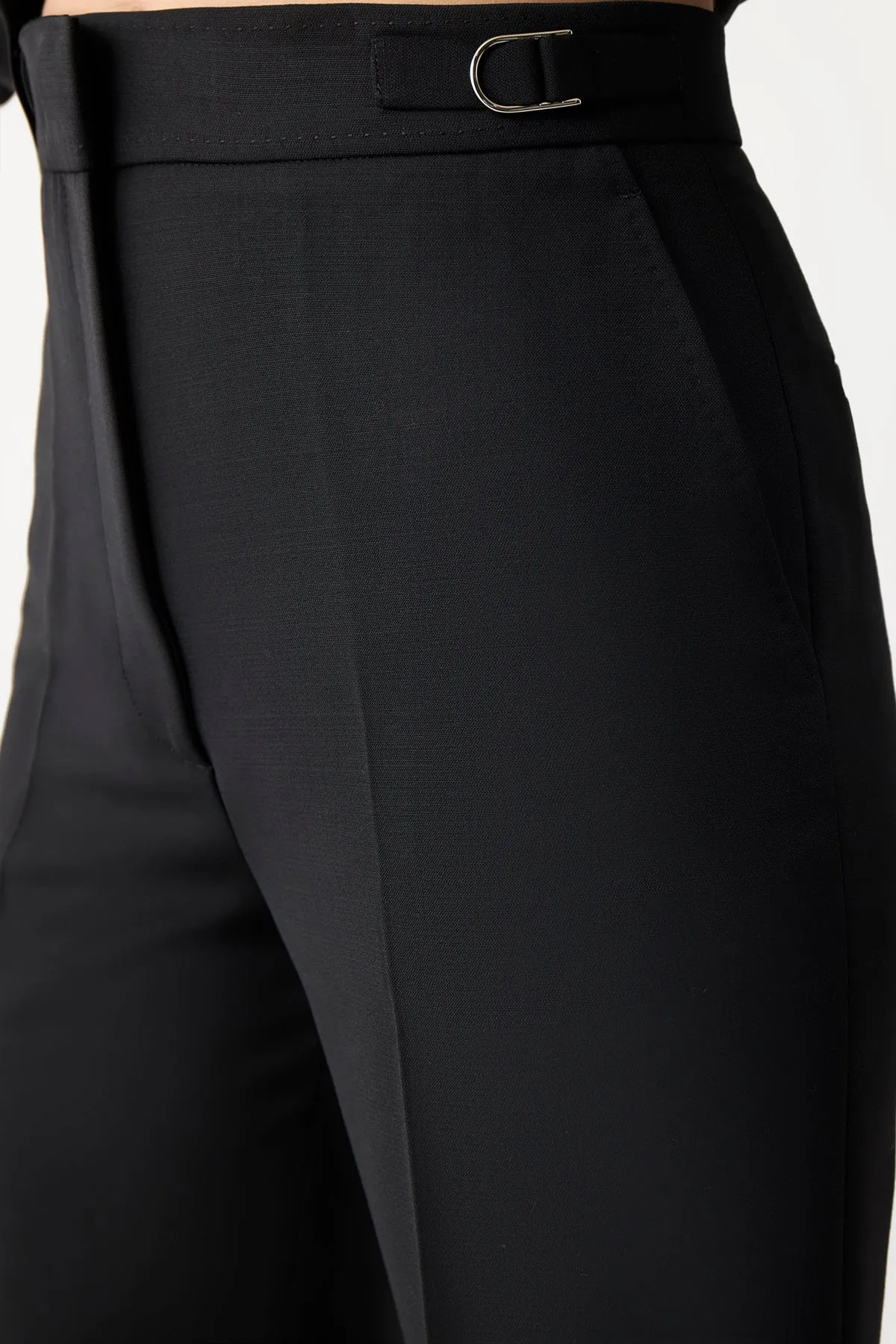 Vesta Pant in Black Sportswear Wool Rolled Hem Detailing