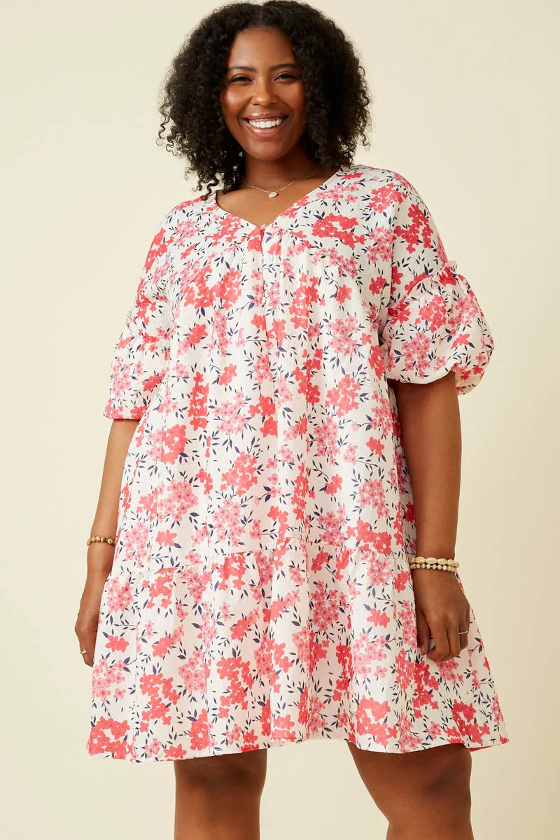 Photo Bright New York Floral Button Detail Textured Ruffle Sleeve Dress