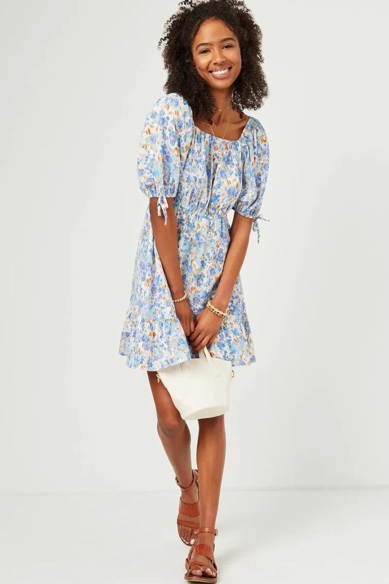Floral Cinch Waist Smocked Back Dress Luxe Appeal