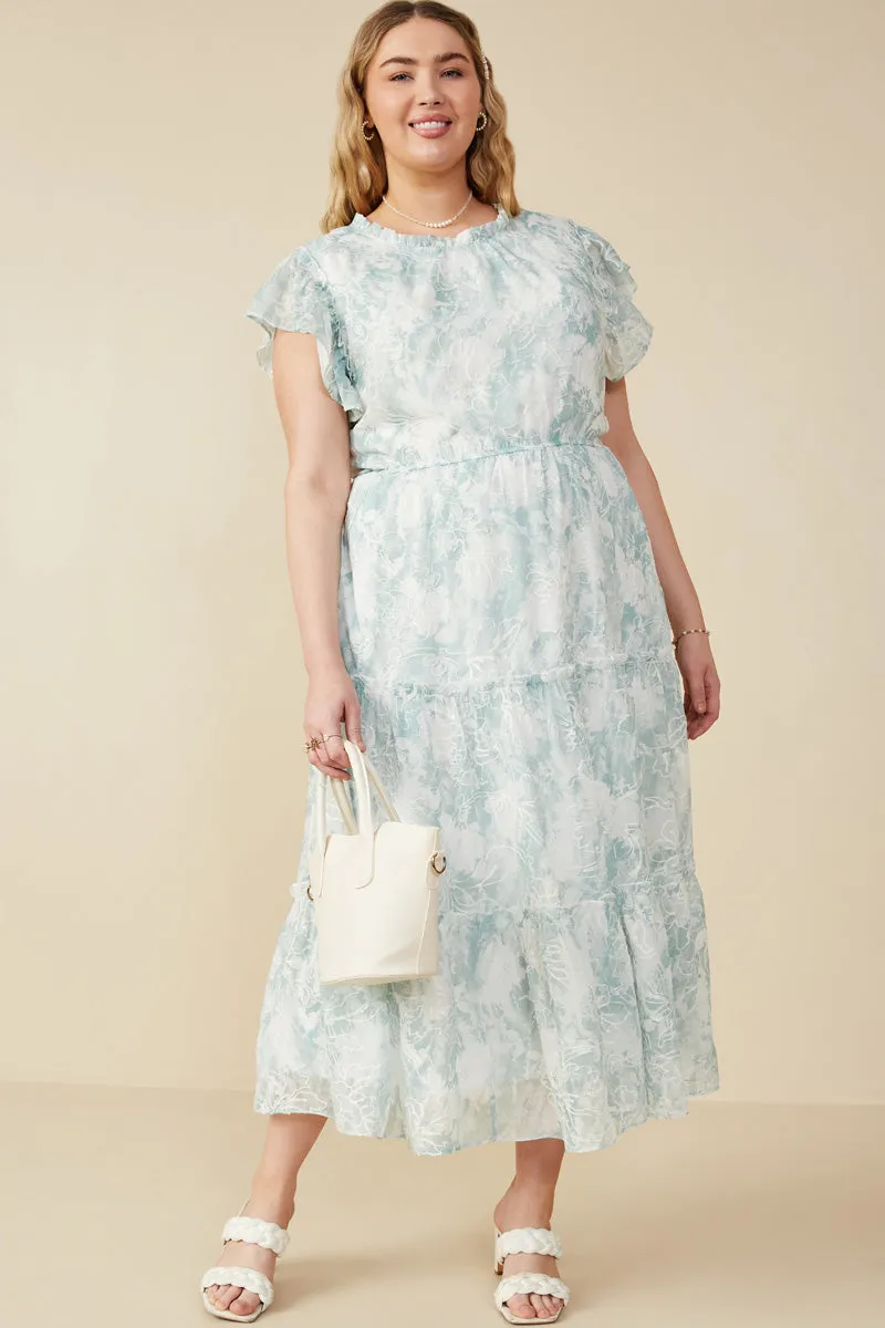 Boho Tone Slim Touch Floral Embroidered Printed Mesh Ruffled Tank Dress