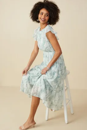 Floral Embroidered Printed Mesh Ruffled Tank Dress Natural Wrap