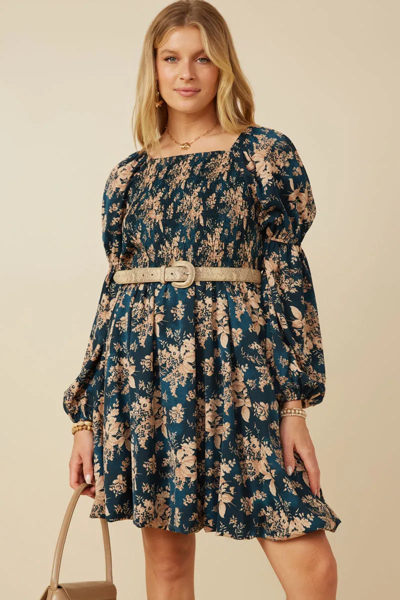 Floral Peasant Sleeve Square Neck Dress Daily Flex Spring Garden