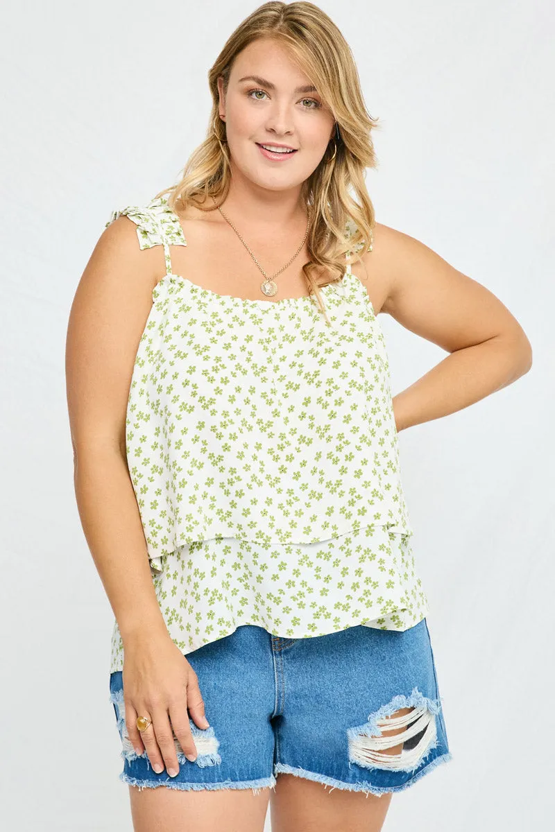 ComfortStretch Floral Pleated Strap Layered Tank