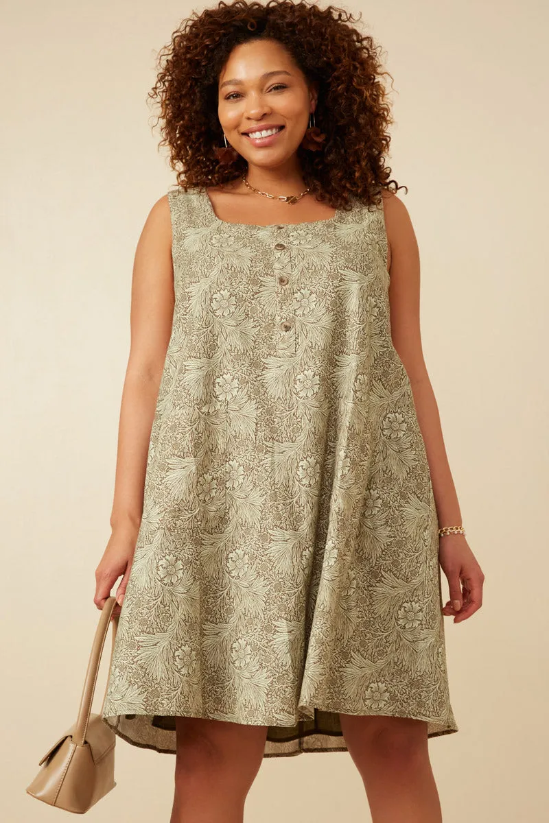 Floral Print Button Detail Tank Dress French Vibe