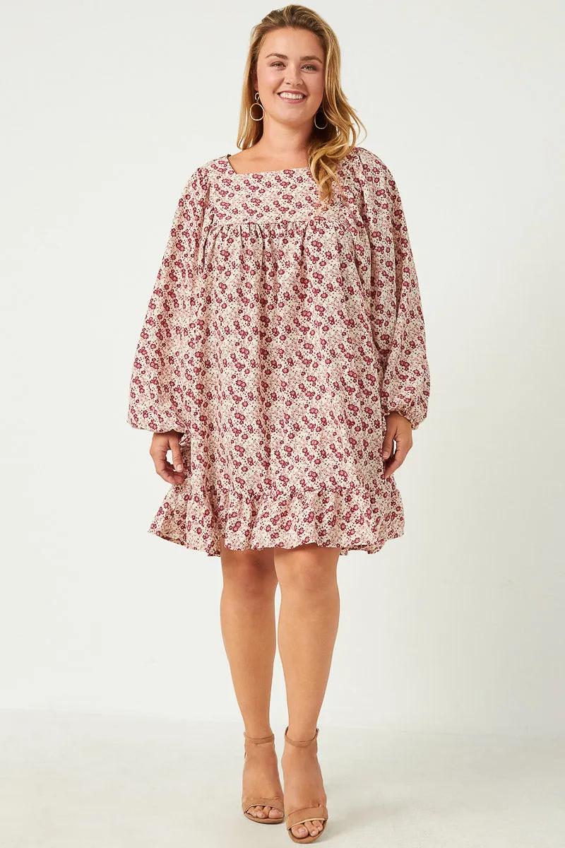 Unique Cut Layer Ready Floral Print Exaggerated Puff Sleeve Baby doll Dress