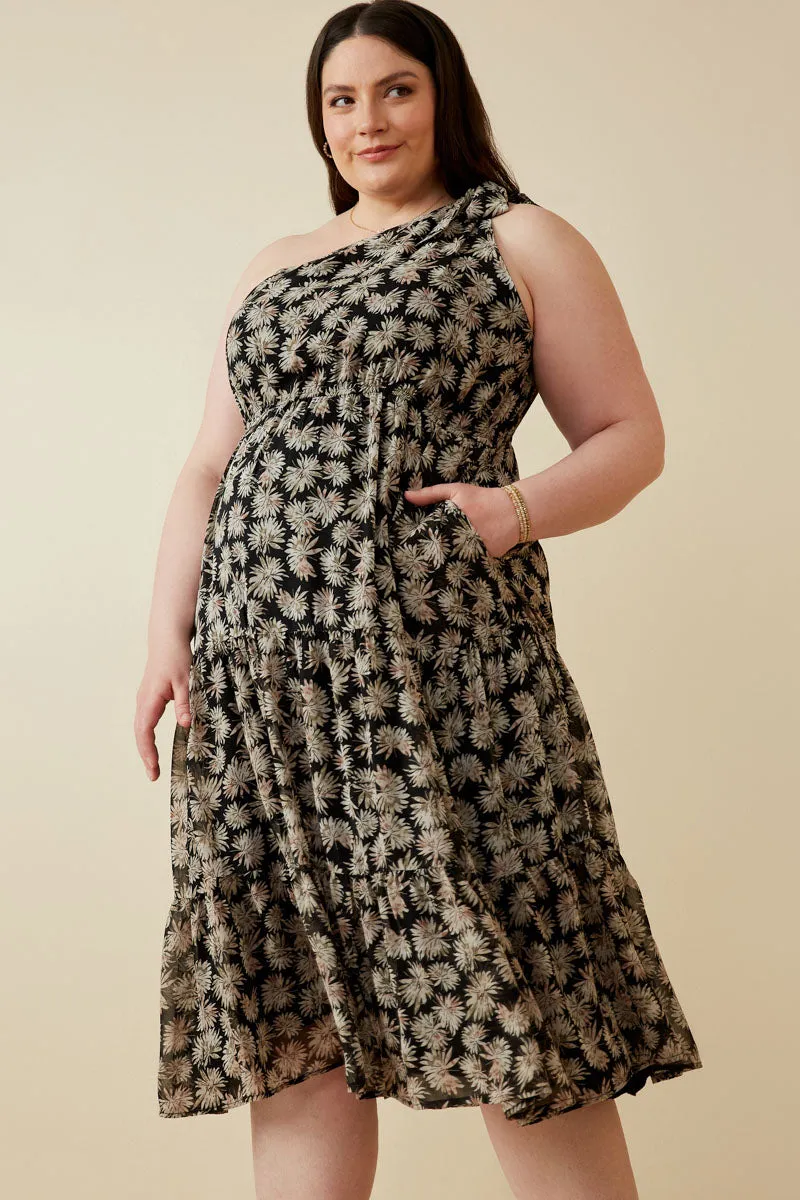 Modern Fit Floral Print One Shoulder Tiered Dress