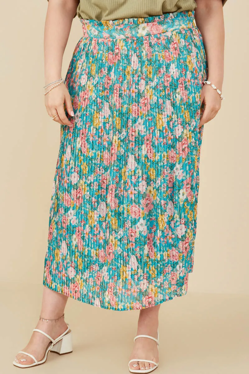 Floral Print Pleated Ruffle Waist Skirt Comfortable Waistband