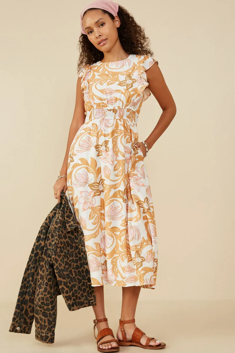 Floral Print Ruffled Sleeveless Dress Polished office dress Soft Movement