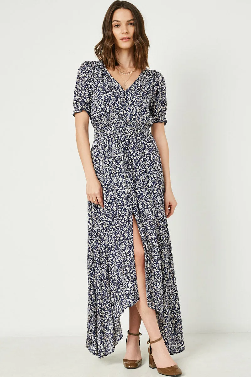 Light Weave Floral Ruched Waist Maxi Dress