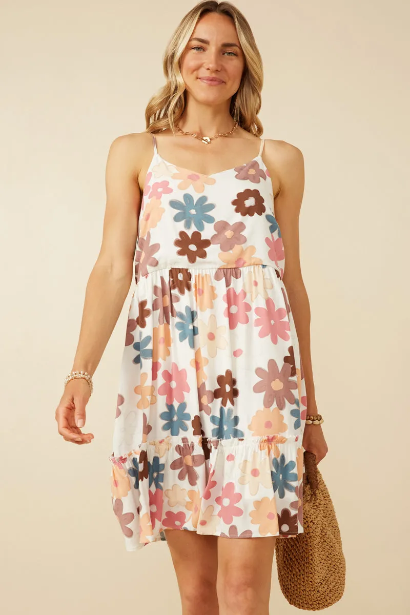 Sleek Tone Floral Ruffle Sleeveless Tank Dress