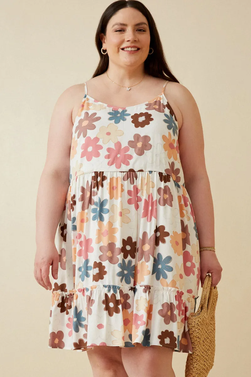 Pastel-Tone Pure Fit Floral Ruffle Sleeveless Tank Dress