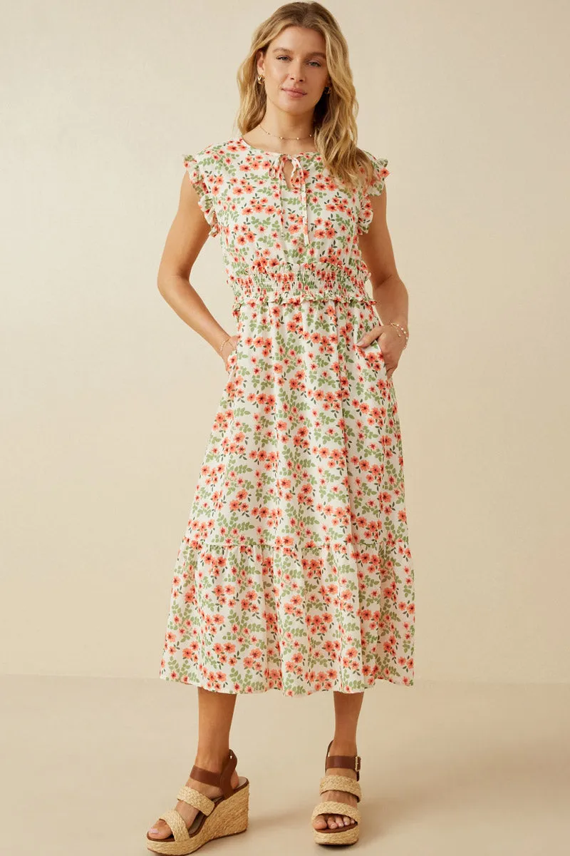Floral Ruffled Detail Smocked Waist Dress Urban Feel