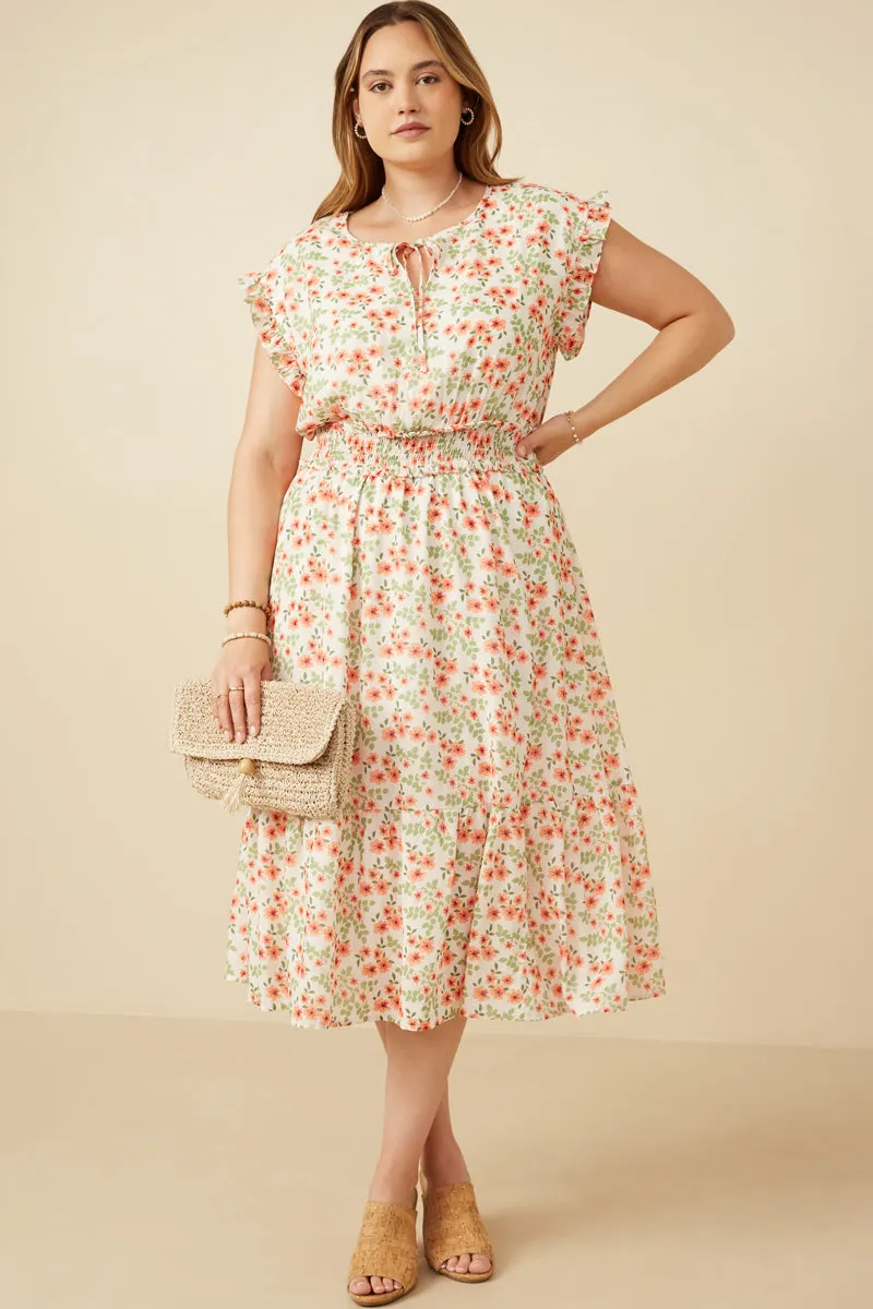 Floral Ruffled Detail Smocked Waist Dress Joy Glow Urban appeal