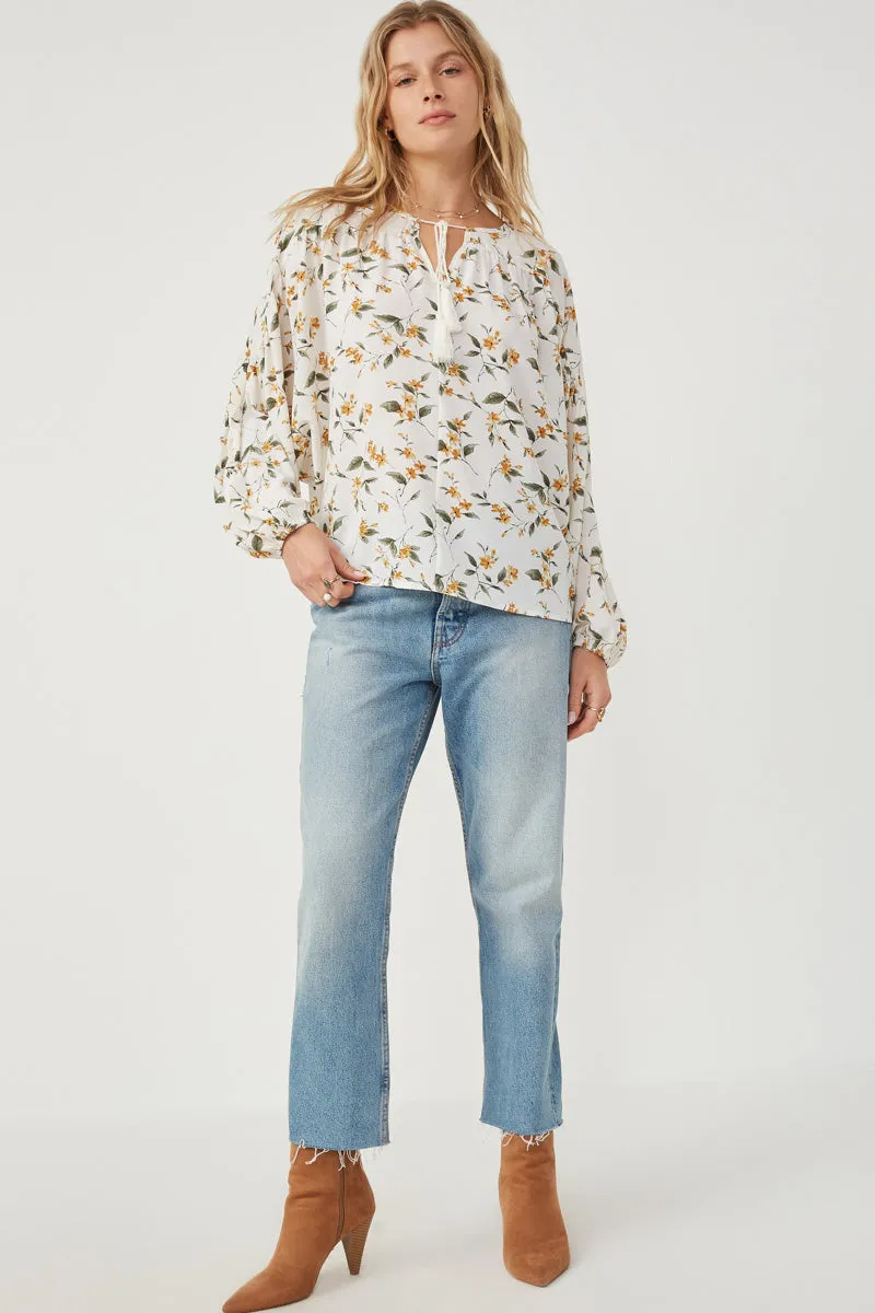 Formal top Floral Tasseled Gathered Dolman Top