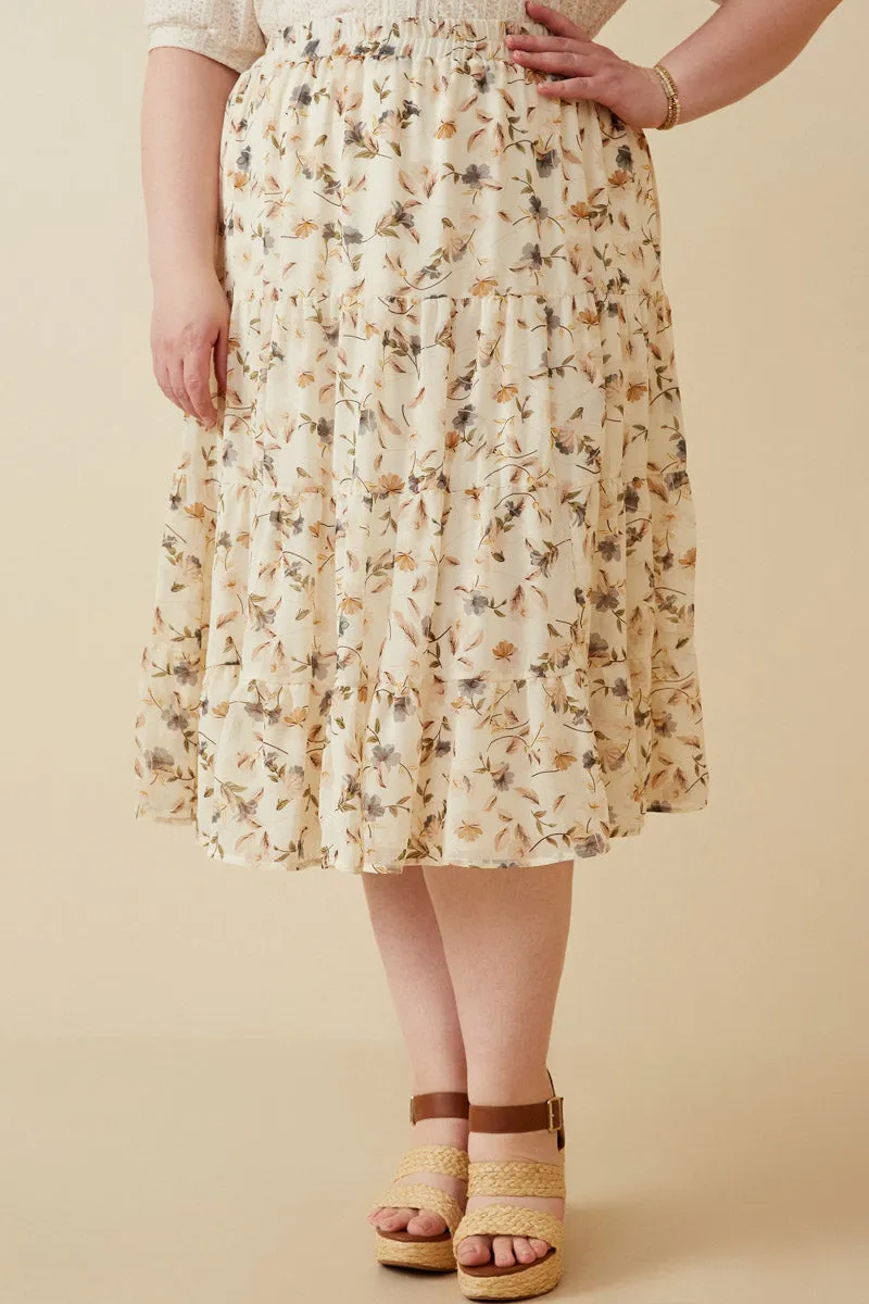 Floral Tiered Chiffon Skirt Wrinkle Free Fabric Layered Wear