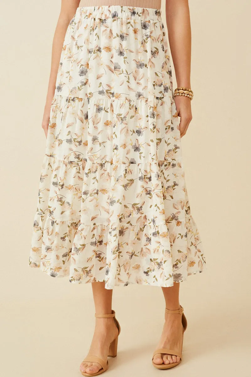 Floral Tiered Chiffon Skirt Quick Release Buckle
