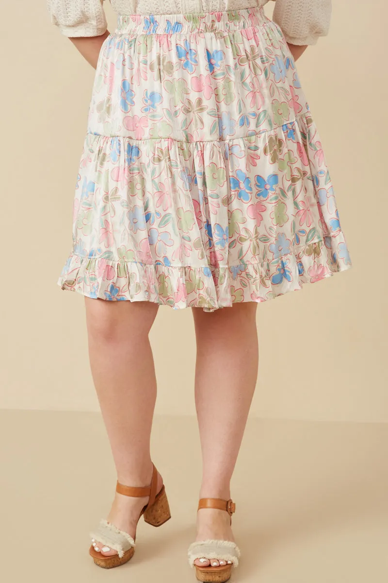 Floral Tiered Foiled Skirt Side Pockets