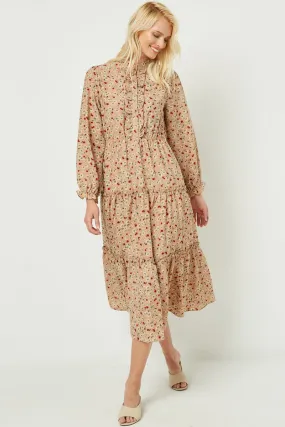 Ruffle Placket Floral Print Maxi Dress Wrap Glow Calm Silhouette