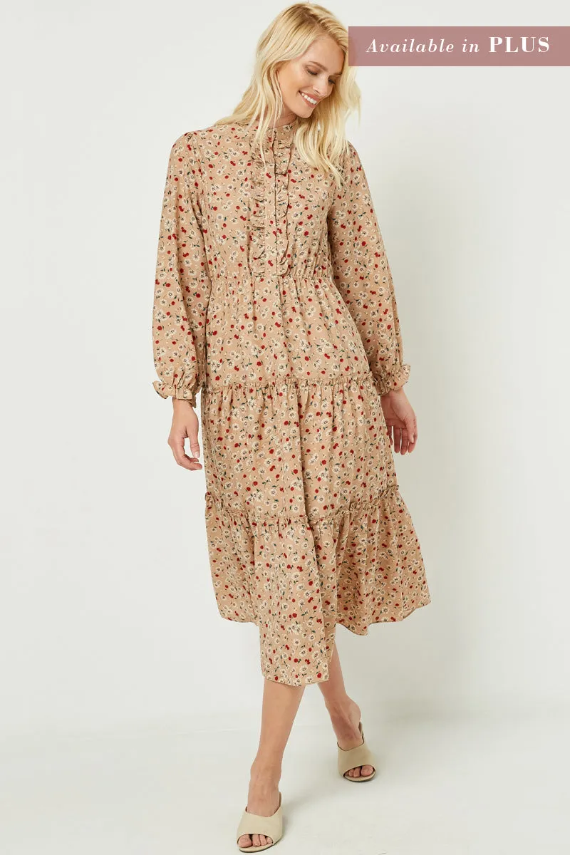 Stylish Feel Ruffle Placket Floral Print Maxi Dress