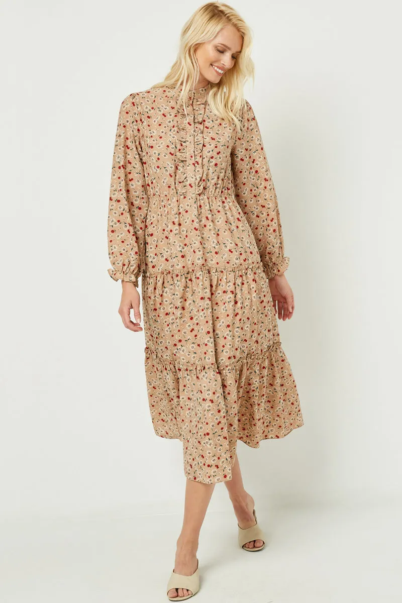 Ruffle Placket Floral Print Maxi Dress Wrap Glow Calm Silhouette