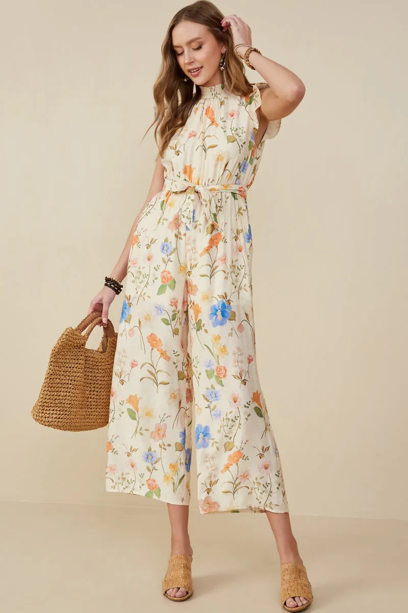 Textured Floral Smock Neck Sleeveless Jumpsuit Event Favorite Trendy summer outfit