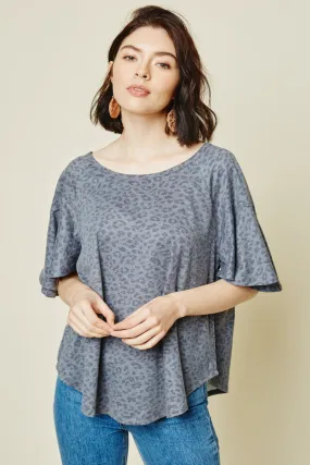 Stone Washed Leopard Tee Button Down Collar Style